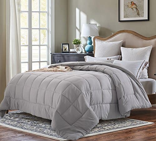EVOLIVEAll Season Pre Washed Soft Microfiber White Goose Down Alternative Comforter with Box Stitching (Grey, Twin)