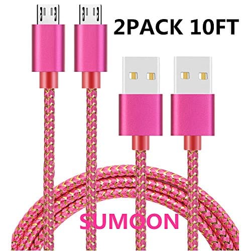 SUMOON Micro USB Cable,2 PACK 10FT Nylon Braided Extra Durable Android Charger USB &amp; Data Transfer for Android Phones Devices Samsung Galaxy S7/S6/S5,Note 5/Note 4 (2-10FT)