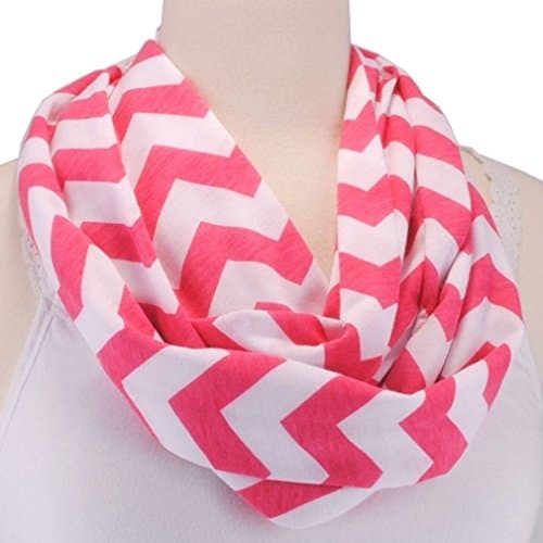 OutProof Soft Jersey Knit Zig Zag Chevron Cotton Sheer Infinity Scarf Hot Pink/White