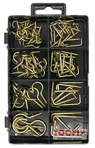Handy Hooks Assortment Kit, Brass Polished, Includes Screw-In Cup Hooks and Square Hooks, 8 Different Sizes