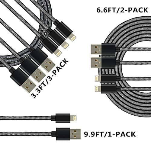 [ 6-Pack ] originAIM High Speed Nylon Braided USB to Lightning Charging Cables (3FT3, 6FT2, 10FT1) (BLACK)