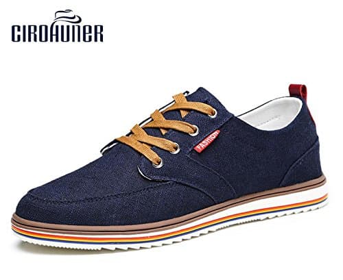 CIROHUNER Men’s Solid Canvas Low Top Lace-up Sneaker (10.5 US, Deep Blue)