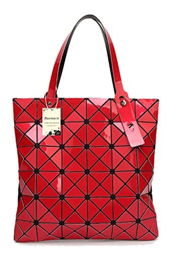 Womens Checkered Tote Bag,PU Leather Geometric Diamond Split Joint Shoulder Bag Top Handle Bag