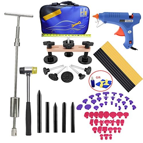 VTOLO 56Pcs Dent Puller Kit WithGrip PRO Slide Hammer Dent Removal Pulling Tabs Hot Melt Glue Gun Pro Glue Sticks for Paintless Dent Repair Tools