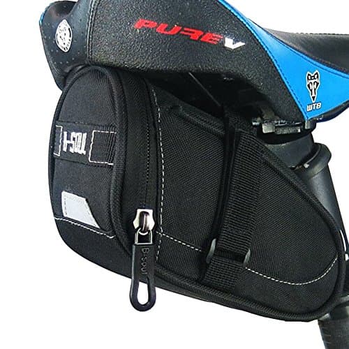 Sawz Under Seat Pack, Reflective Strap-On Velcro Easy Installation Bicycle Saddle Bag, Repair Tools Pocket Mountain Bike Tail Pouch with Rear Light Hanger (Black)