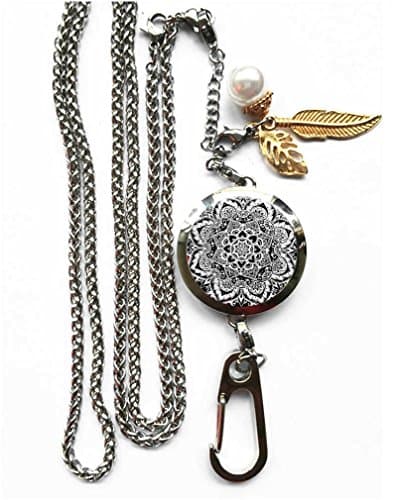 RhyNSky Bohemian Boho Pattern Aromatherapy Essential Oil Diffuser Locket Pendant ID Badge Holder Lanyard Necklace Bracelet Keychain with Chain and Pads, C1138