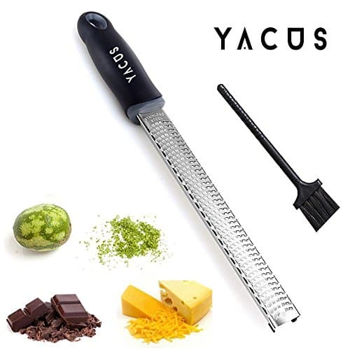 YACUS Cheese Grater Lemon Zester profestional kitchen tool Lemon Ginger Garlic Nutmeg Chocolate Vegetables Fruits sharp Stainless Steel Blade Plastic Cover, Long Ergonomic Handle &amp; Rubber Base (BLACK)