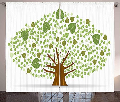 Window Curtains Panel Set for Living, Dining Room, Bedroom Tree Kitchen Curtains Sacred Fig Bodhi Tree Illustration Full of Leaves Spiritual Enlightenment,2 Panels,52"x63"