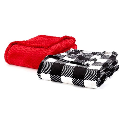 Velvet Plush 2-Pack Oversized Lounge Throws, 60" x 70" (Red and Buffalo)