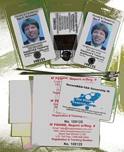 Secure Bag-Tag Custom Luggage Tags, 3 Piece System w/Cables, Inside Tags