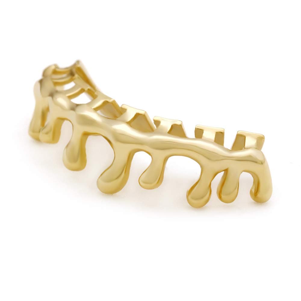 14k Gold Teardrop Bottom Grillz 8 Teeth Lower Teeth Drip Cap Women Grillz