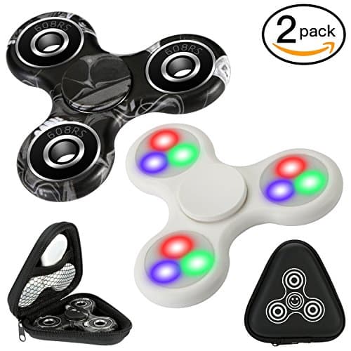 Fidget Spinner, 2 Pack, Glowing Bule &amp; Green &amp; Red Led Light Smooth &amp; Quiet &amp; Fast &amp; Balanced Ceramic Bearing Fidget Spinner, Passed Drop Test for ADD, ADHD, Stress Relief (Glow White and Ghost Black)