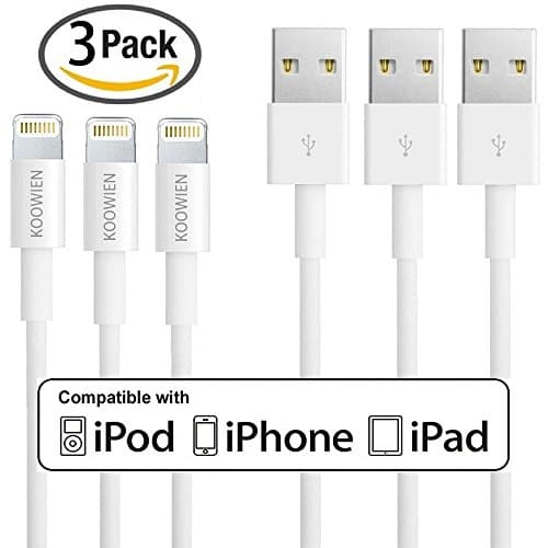 iPhone Charger, KOOWIEN 3Pack 3ft 8pin Lightning Cable USB Charging Cord for for Apple iPhone 7/7 Plus, 6/6s Plus/SE/5/5s/5c, iPad mini/Air/Pro, iPod touch/nano (White)