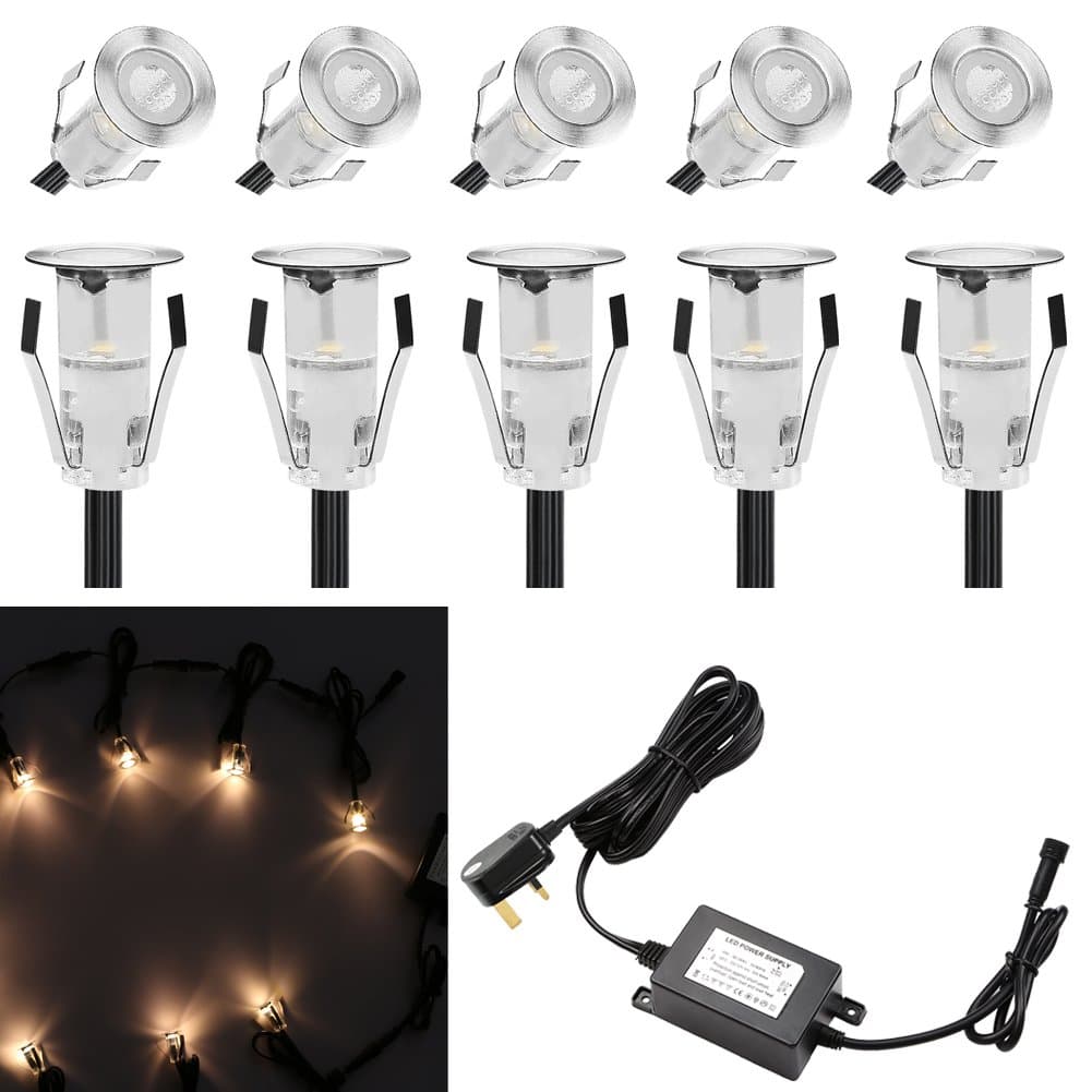 QACA LED Deck Lights, 18mm Tiny Mini Deck Driveway Light Dock Path Step Road Light Warm White Outdoor and Indoor Decoration Security Lighting (Pack of 10)