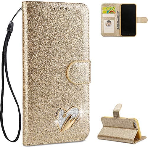 iPhone 6 Case Wallet, iPhone 6s Phone Case with Card Holder, FNBK iPhone 6s Case Front and Back Protection PU Leather Flip Cover with Strap Card Slots Glitter Sparkle Bling Designer