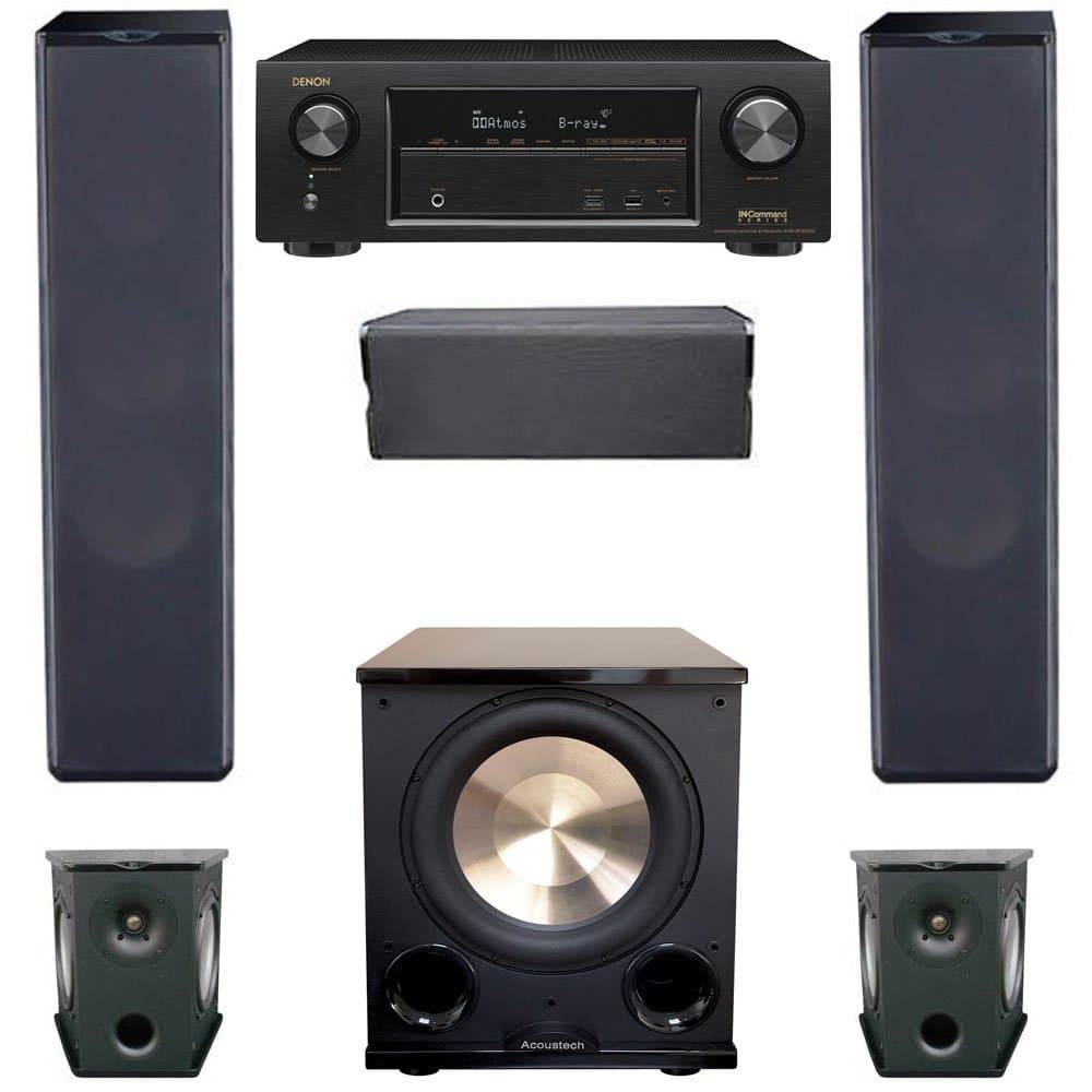 Premier Acoustic 5.1 Home Theater System Bundle with 2 PA-6F Tower Speakers, 2 PA-6S Surrounds, 1 PA-6C Center Channel Speaker, 1 BIC/Acoustech PL-200II Subwoofer, 1 Denon AVR-X1300W Receiver
