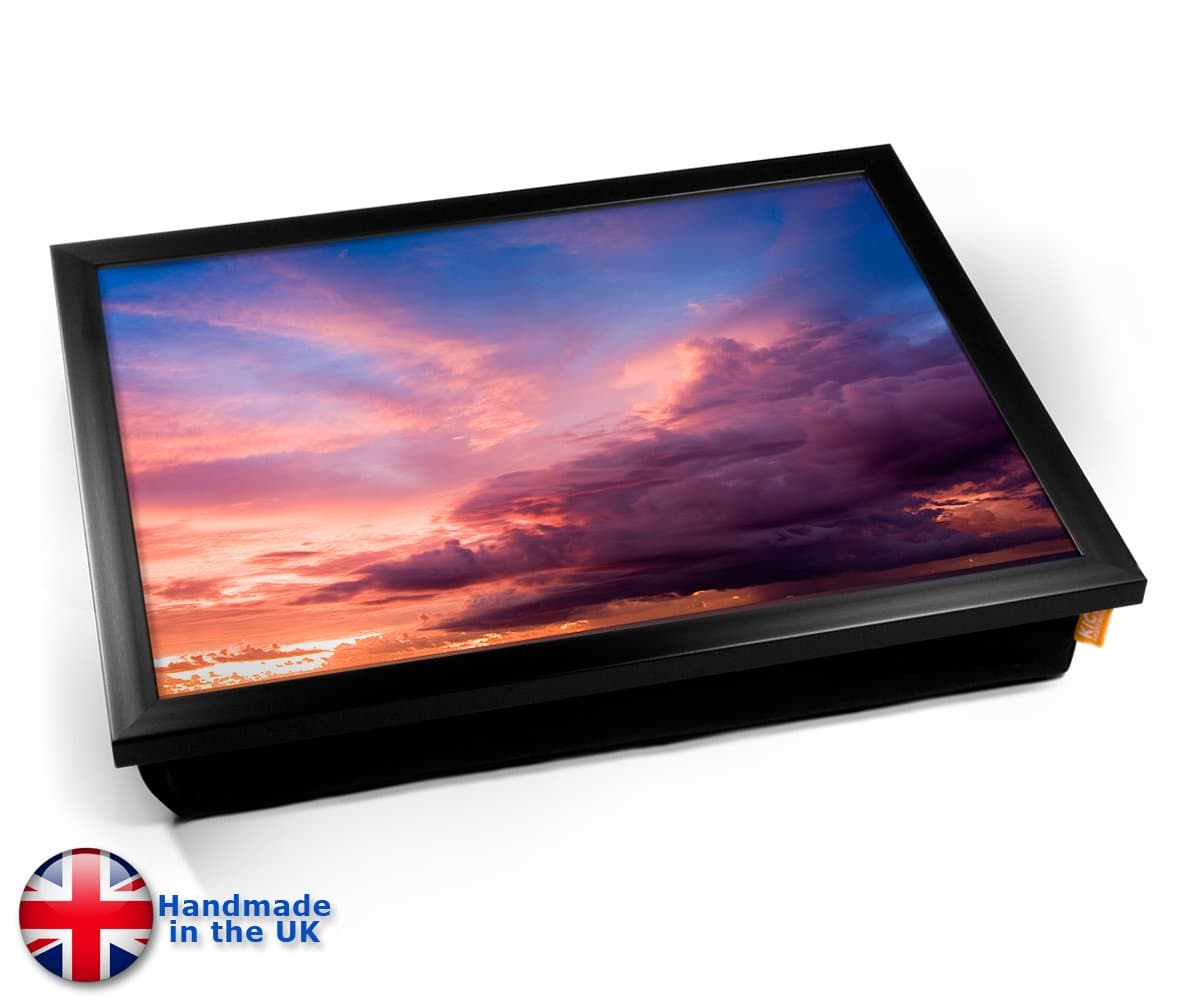 KICO Sunset Sky Clouds 2 Cushioned Bean Bag Breakfast Bed Lap Tray Desk - Black Frame