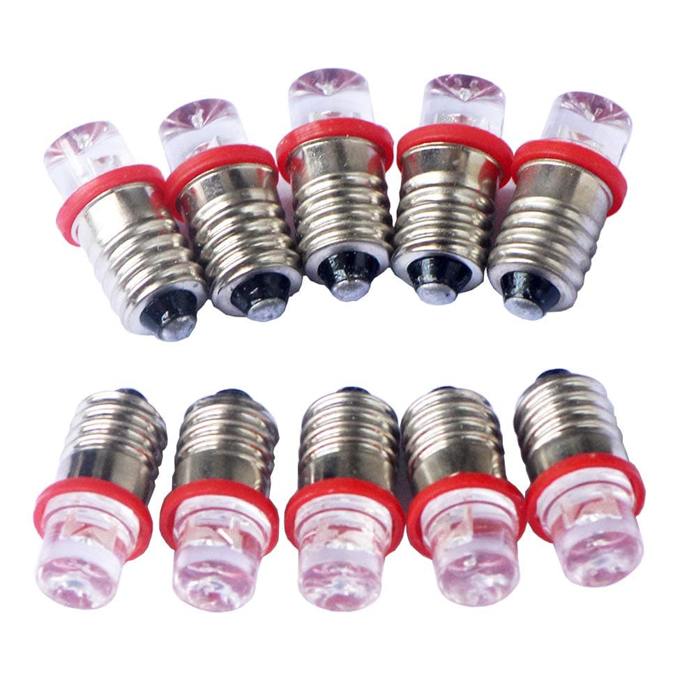 10pcs E10 Screw 3V Red Flood Light Led Bulb Flood Light Lamps +10pcs E10 Base (3V, Red)