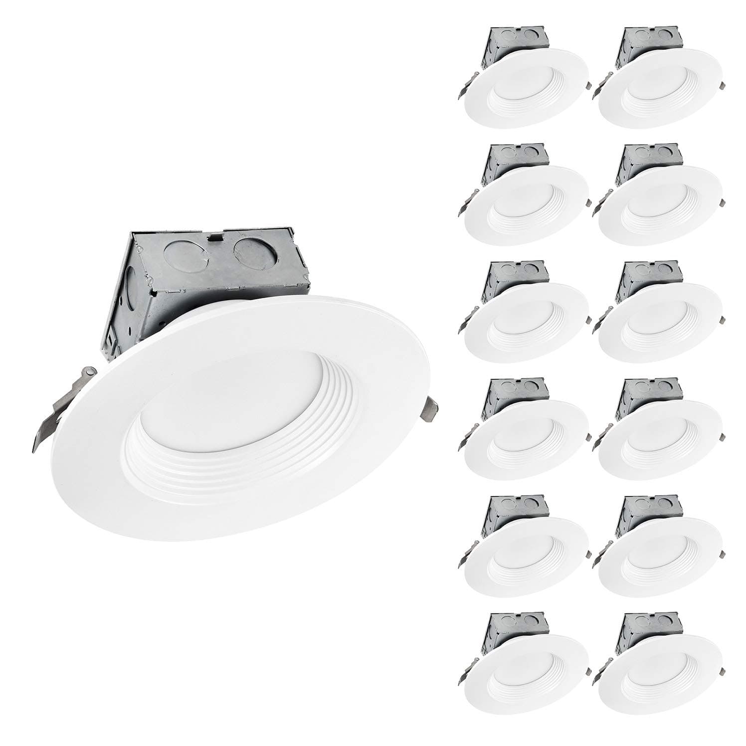 OSTWIN Canless LED Recessed Light 6 inch Dimmable IC Rated DownLight with Junction Box-Baffle Trim-Wet Rated-15W (120 Watt Replacement)-3000K-1100Lm-ETL and Energy Star Listed-5 Years Warranty-12-PACK
