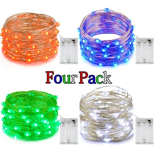 Lhomeled 4 Set Led String Lights 16.5ft/5m 50 Leds Decorative Fairy Battery Powered String Lights, Silver Wire String Lights for Bedroom,Wedding,Garden, Party,Christmas(4 Colors,Red,Blue,Green,White)