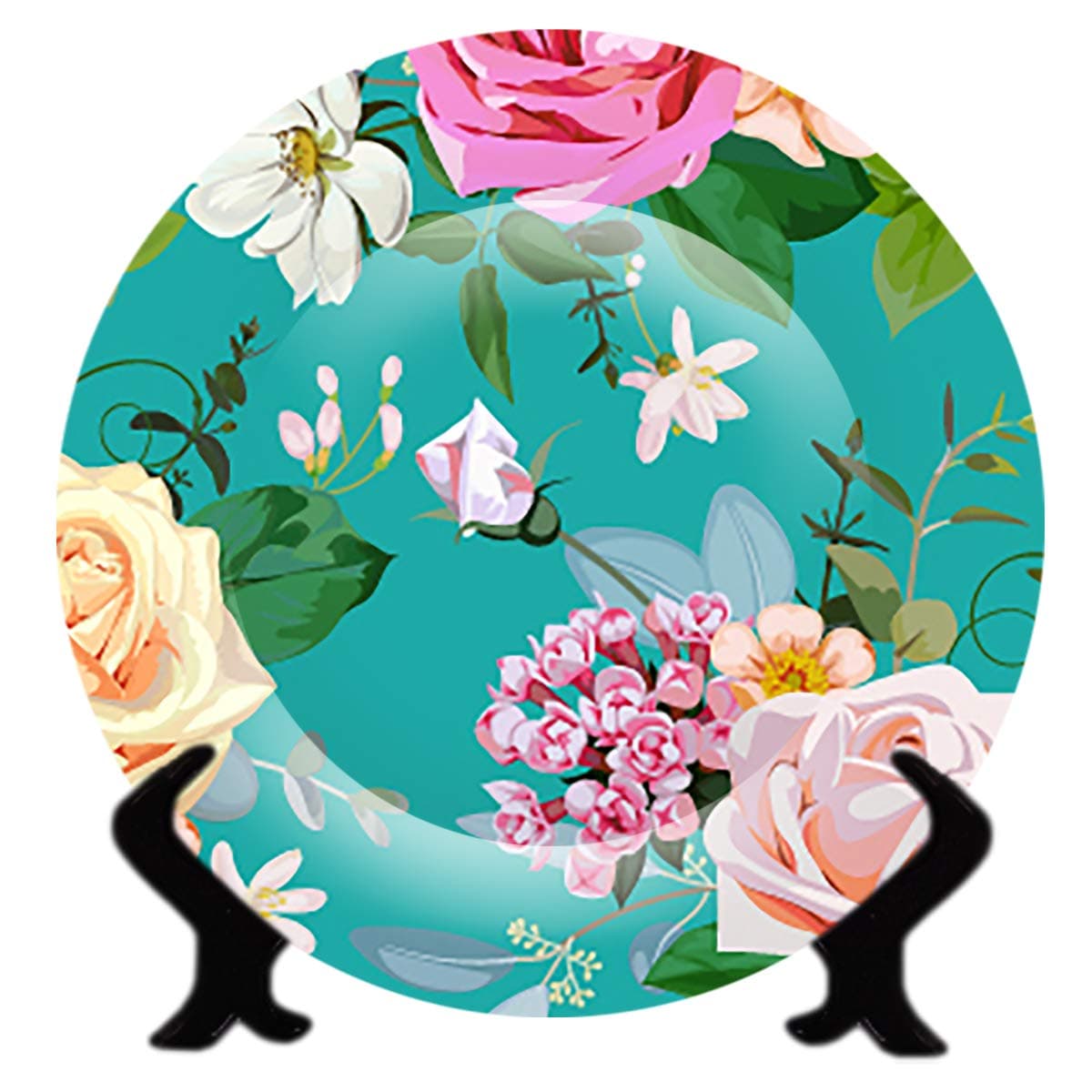 JIKRAA Ceramic Decorative Plate with Stand (Multi_8.2 Inch X 8.2 Inch X 1.1 Inch)