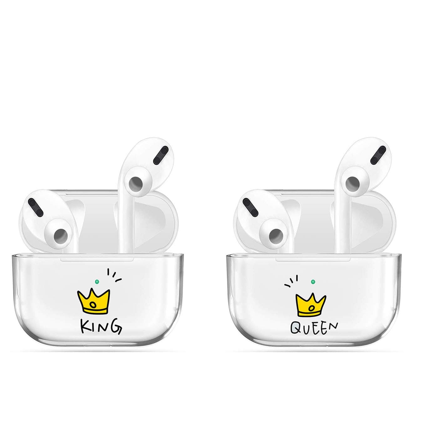 [2Pack] Transparent Case Compatible with Airpods Pro Case Premium Crystal Clear TPU Protective Cover,Visible LED Shock & Scratch&Slip-Resistant, Compatible with Apple AirPods PRO-King+Queen