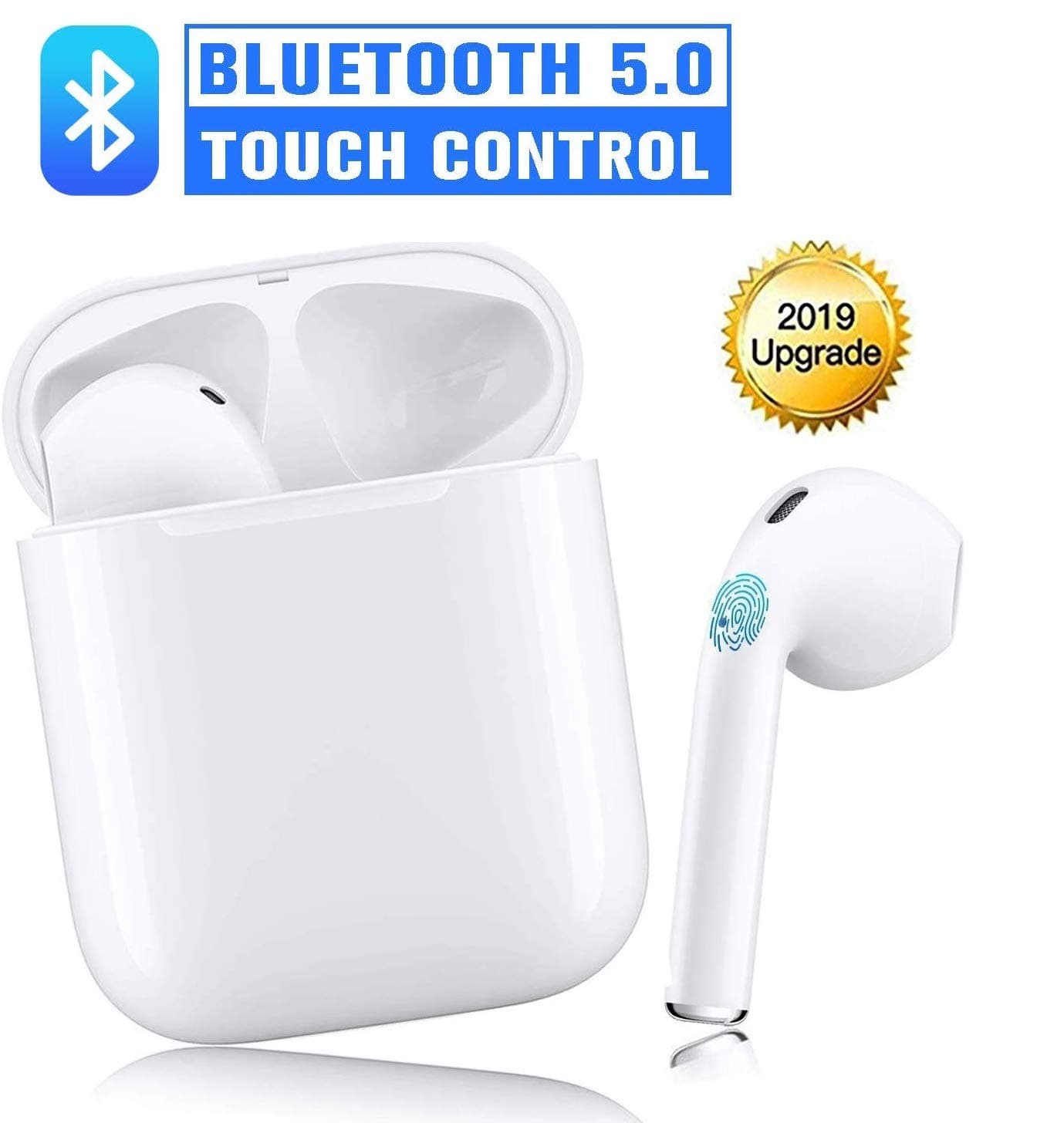 Bluetooth 5.0 Wireless Earbuds with【24Hrs Charging Case】 Waterproof TWS Stereo Headphones in-Ear Built-in Mic Headset Premium Sound with Deep Bass for Sport Earphones Apple Airpods Bluetooth Headsets