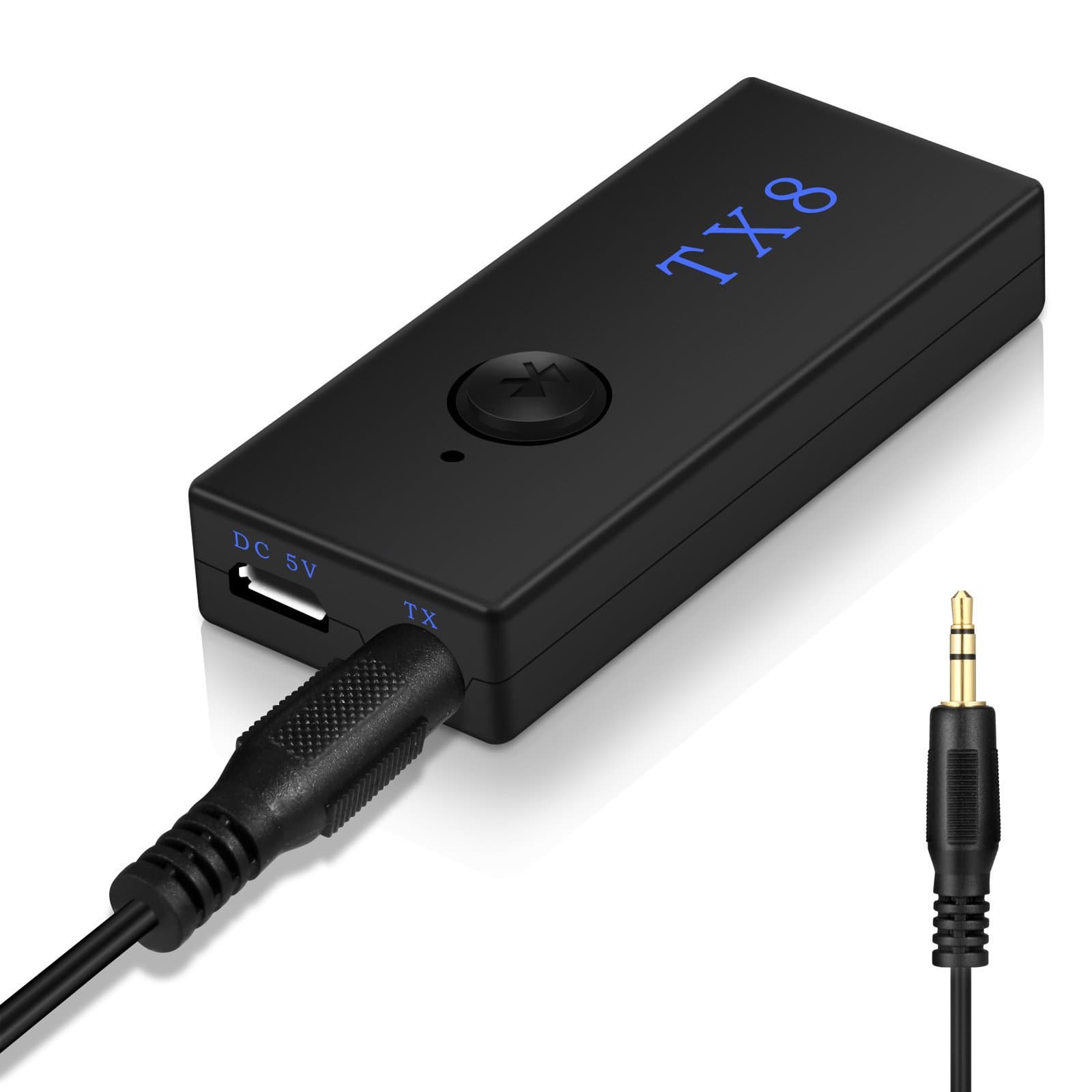 ROSHING TX8 Bluetooth 4.2 Receiver,Portable Wireless HIFI Stereo Audio Transmitter Adapter aptX Low Latency with 3.5 mm Aux for Car TV PC MP3(black)