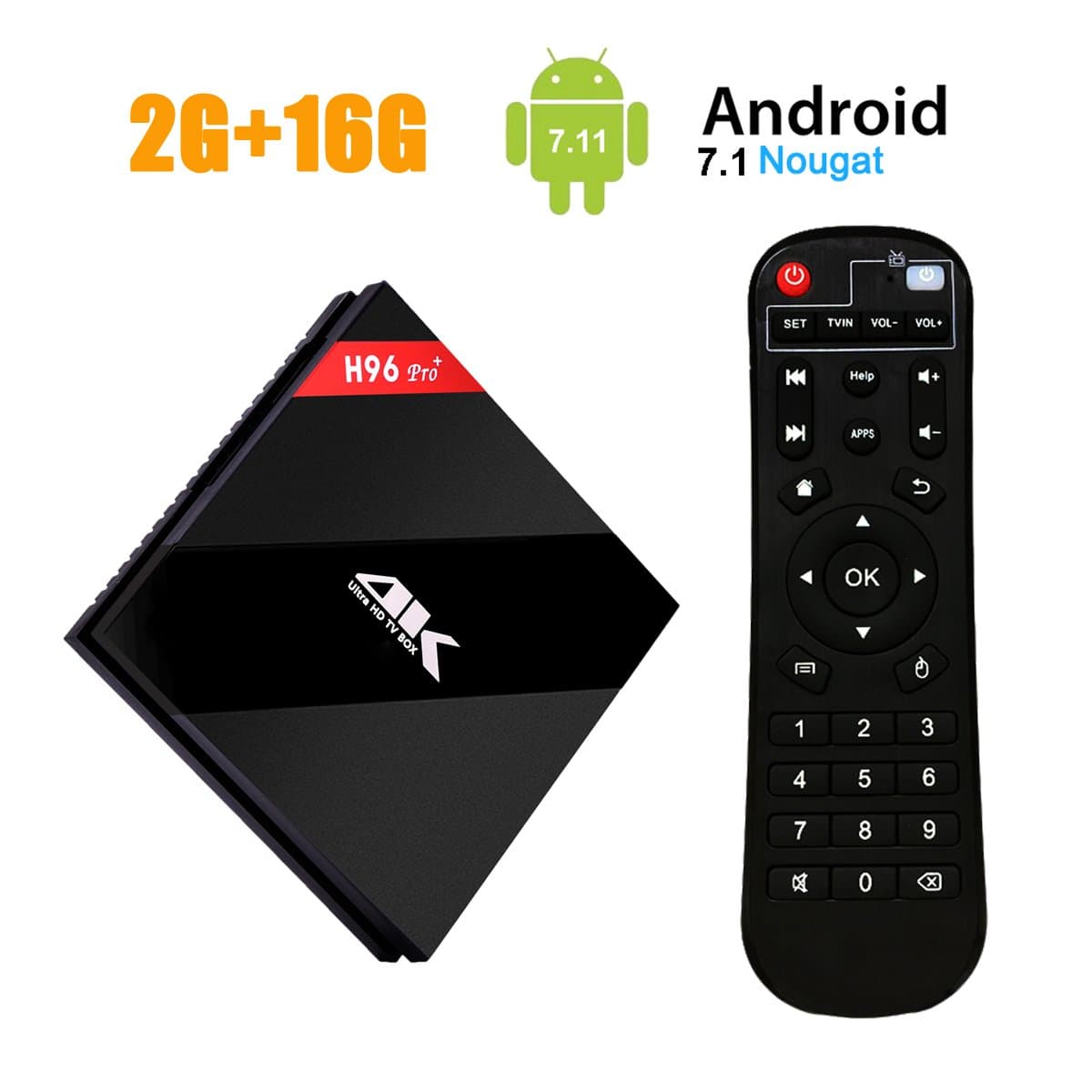 H96 Pro Plus 4K Ultra HD TV Box Android 7.1 2GB RAM 16G ROM Octa-core Amlogic 64 Bits CPU,Support Dual Band 2.4GHz/5GHz WiFi 1000M LAN Bluetooth 4.1 and Remote Control