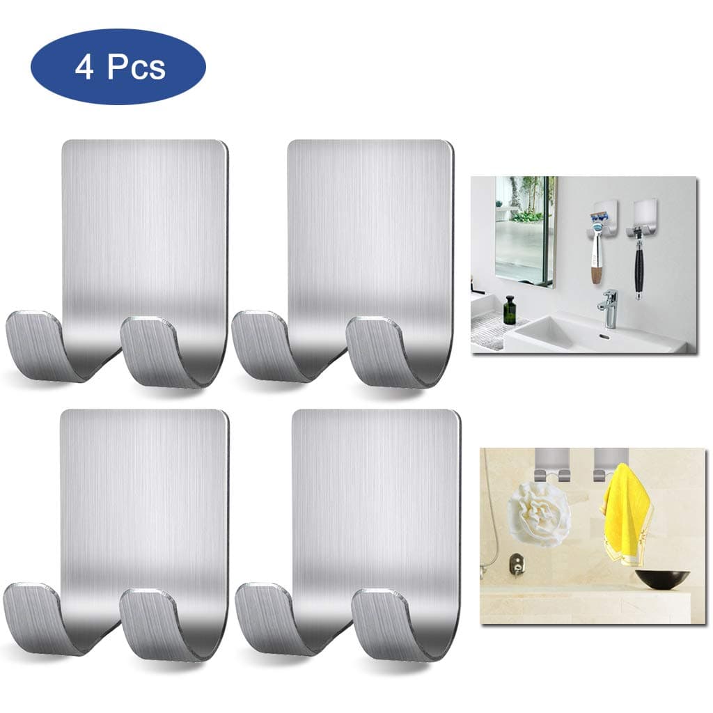 Razor Holder Shaver Hook Hanger Stand, Multi Purpose Self Adhesive Storage Hook, Heavy Duty Razor Holder for Shower Shaving Razor, Keys, Kitchen Utensils, Towel (4-Pack)