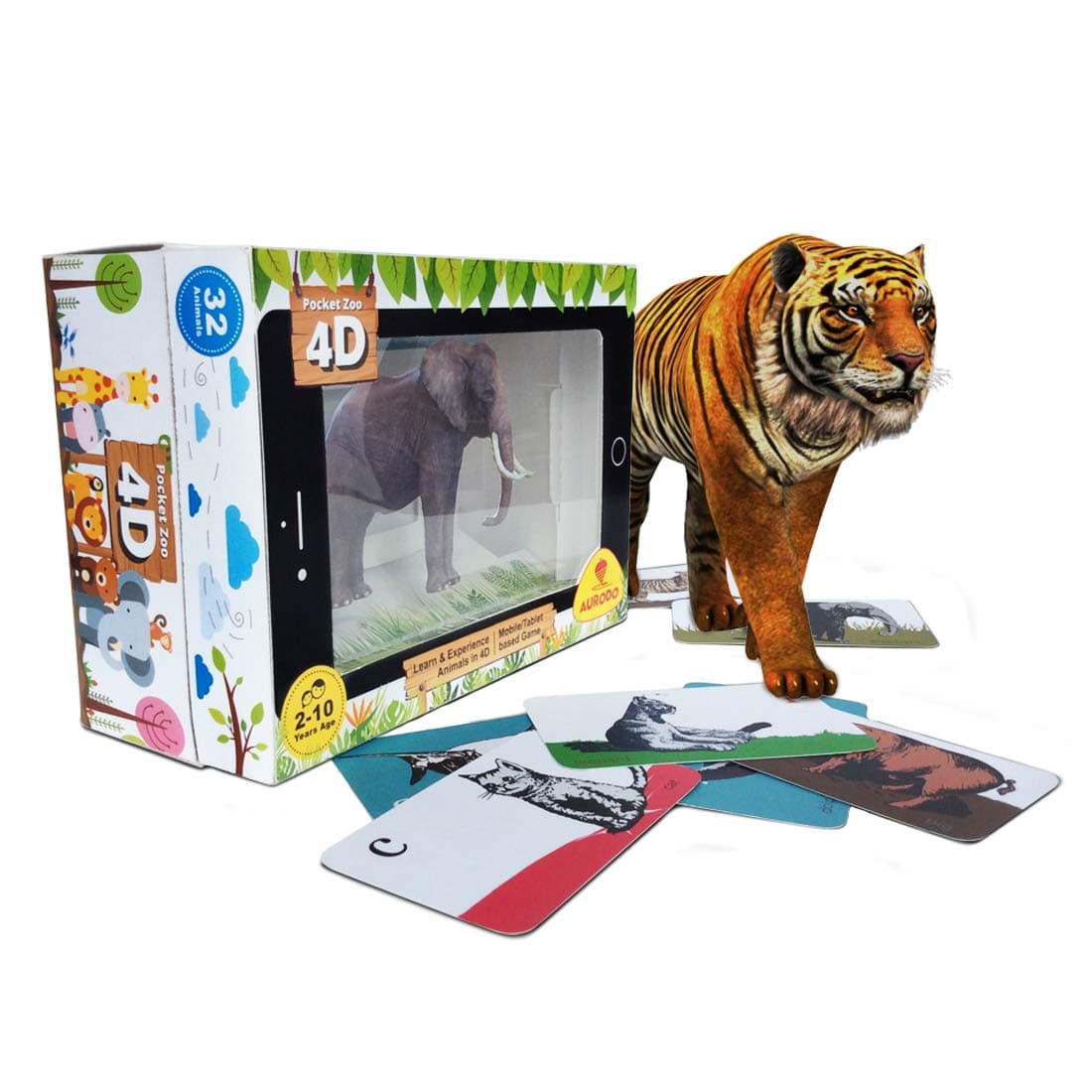 Aurodo Pocket Zoo 4D - Top 4D STEM Learning Game 2019 - INTUITIVELY DESIGNED Learning of Animals in Augmented Reality | Click photos and Record Amazing Funny Videos of kids with Animals | Age 2 and Up