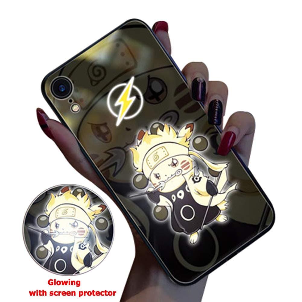 Twnhmj Glowing Iphone 11 Pro MAX Case, Iphone 11 Pro Case,Pikachu Luminous Logo LED Light Up Logo Case Illuminate Cover Tempered Glass Back Cover for Phone Iphone 11,Naruto,iPhone6/6S