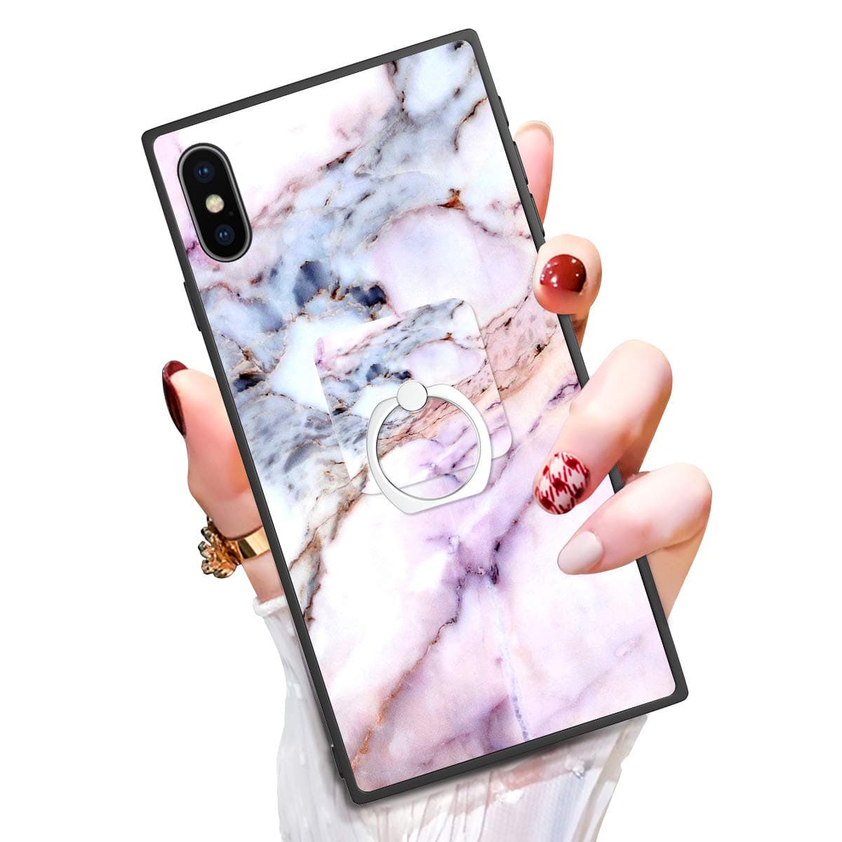 Someseed Case for iPhone Xs Max iPhone Xs Max Case with Kickstand Ring Holder Duty Shock Absorbent PC TPU Full Body Drop Protection Modern Design Pink Marble Cover for iPhone Xs Max