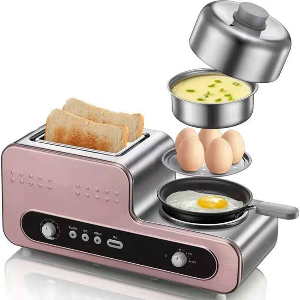 Breakfast Station Retro 3-in-1 Home Multifunction Automatic Toaster Oven 2 Slice Eggs Food Steamer Omelette Steak Frying Pan