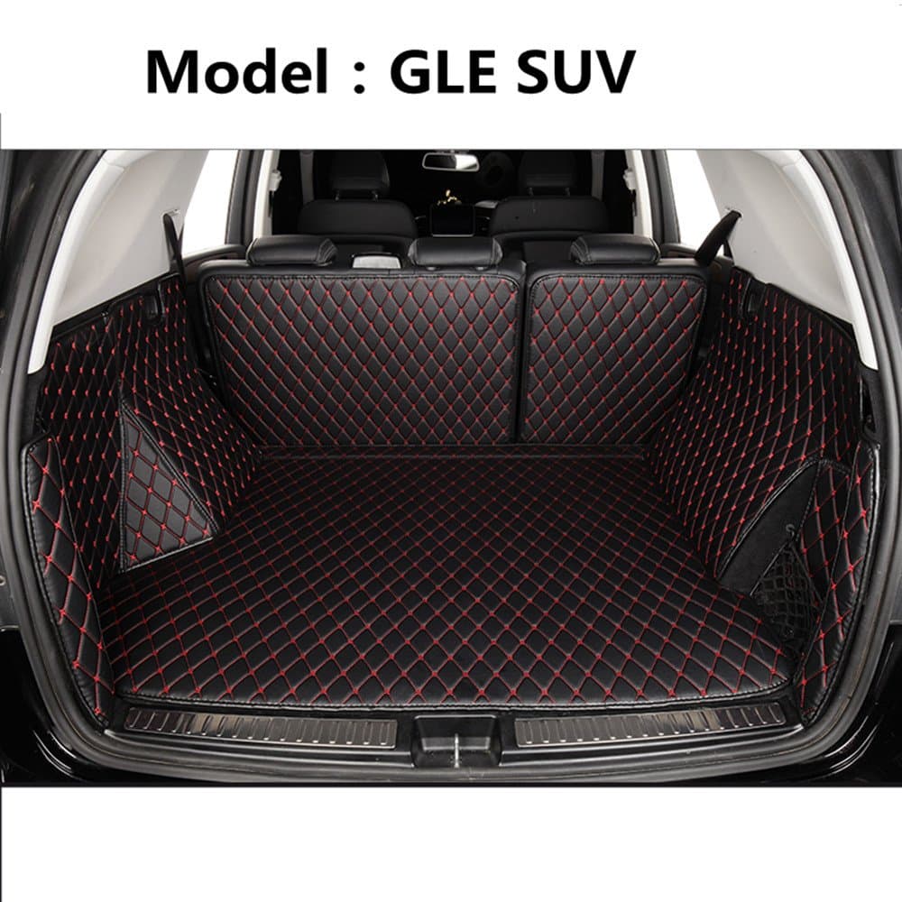 Cool car Custom fit Cargo Mat boot liner Waterproof full covered cargo liners Leather Boots Liner Pet Mats for Porsche Cayenne (2006-2010 No subwoofer on the left, Black with red line)