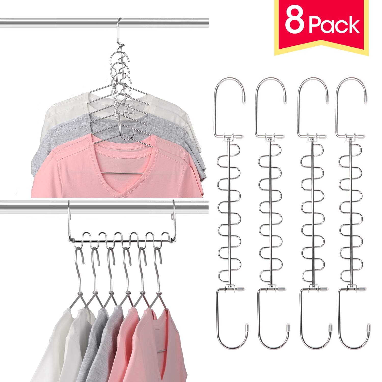 Metal Space Saving Hangers 12 Slots New Version Hanger Magic Cascading Hanger Closet Wardrobe Clothes Organizer(8 Pack)