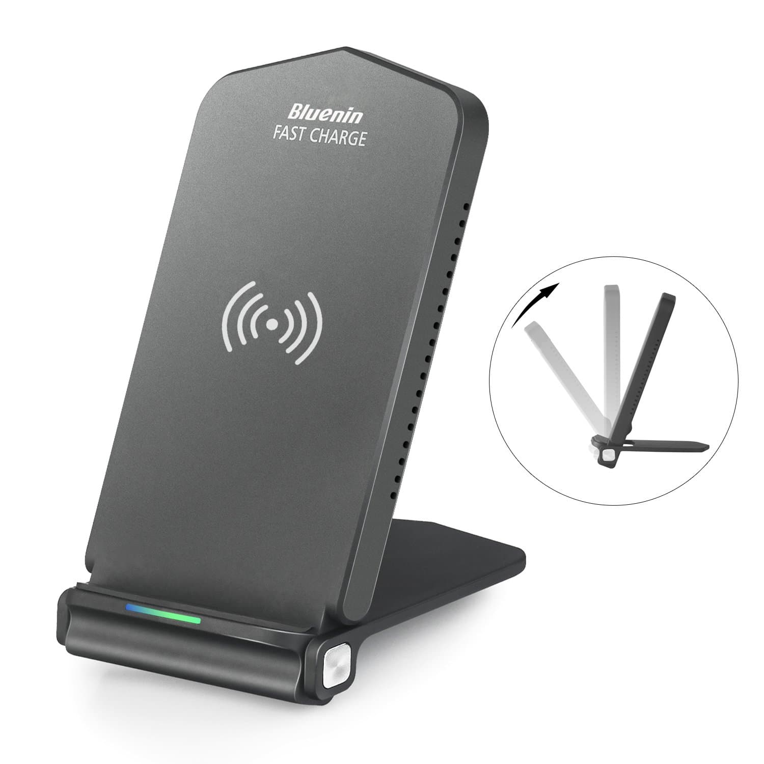 iPhone X Wireless Charger, Bluenin Foldable Fast Wireless Charging Pad Stand for Samsung Galaxy Note 8 S8 S8 Plus S7 Edge S6 Edge Plus Note 5, Standard Charge for iPhone X iPhone 8/8 Plus (Black)