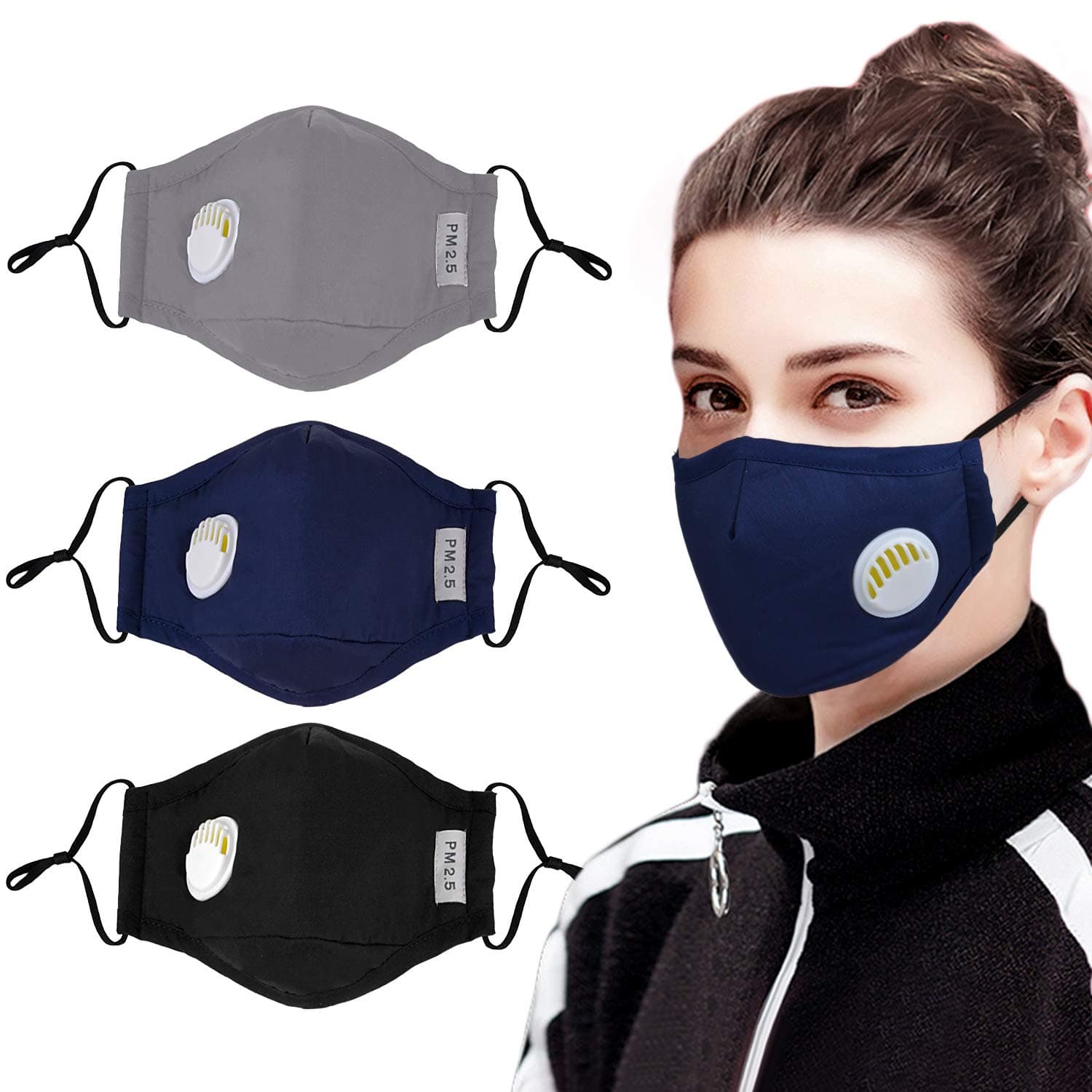 Bangcool 3PCS Face Shield, Activated Carbon PM2.5 Dust Proof Half Cup Masque,Breathable Earloop Face Masque,Earloop Doughface