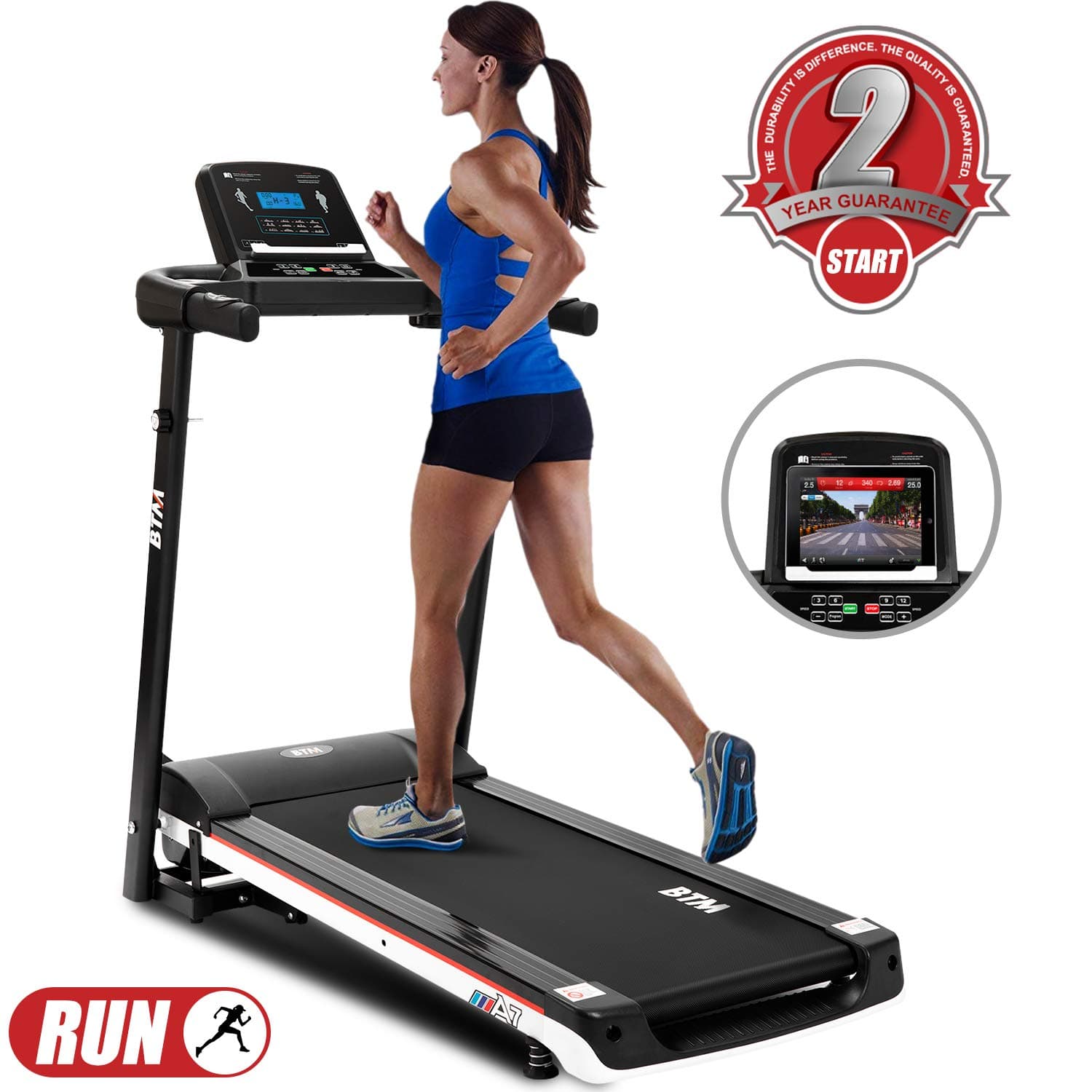 Motorised electric treadmill Folding Running machine Digital Control 2.0CHP Motor to 12.8km/h 15 Programmes Walking Machine Portable Gym Equipment for Fitness Workout