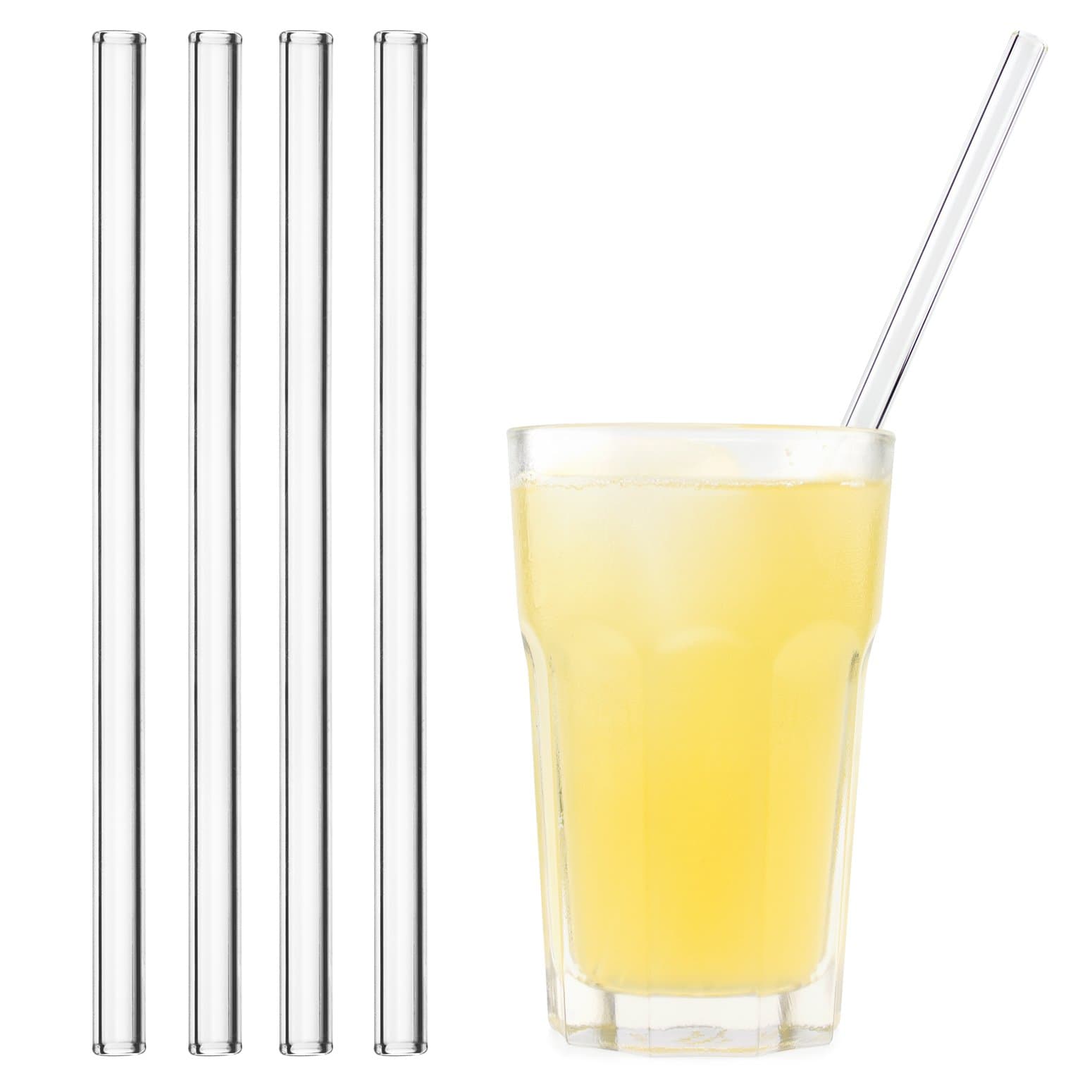 HALM Glass Straws - 4 Reusable Drinking Straws + Plastic-Free Cleaning Brush - Made in Germany - Dishwasher Safe - Eco-Friendly - 23 cm (9 in) x 0.9 cm - Perfect for Smoothies, Cocktails