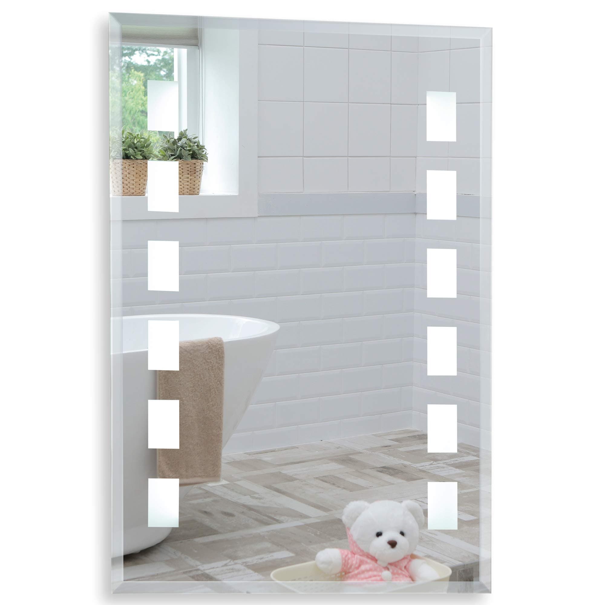 Leo Modern Bathroom Wall Mirror ~ LED Illuminated Back Lit Fully Certified to British Standards 70x50cm With Lights