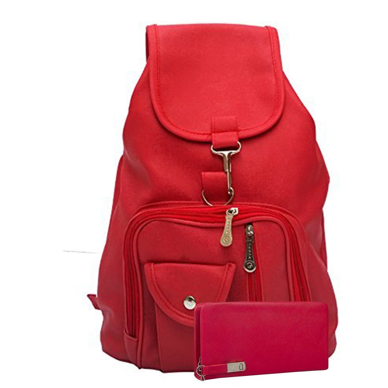 Redlicchi Women's PU Backpack and Clutch Combo (Red)