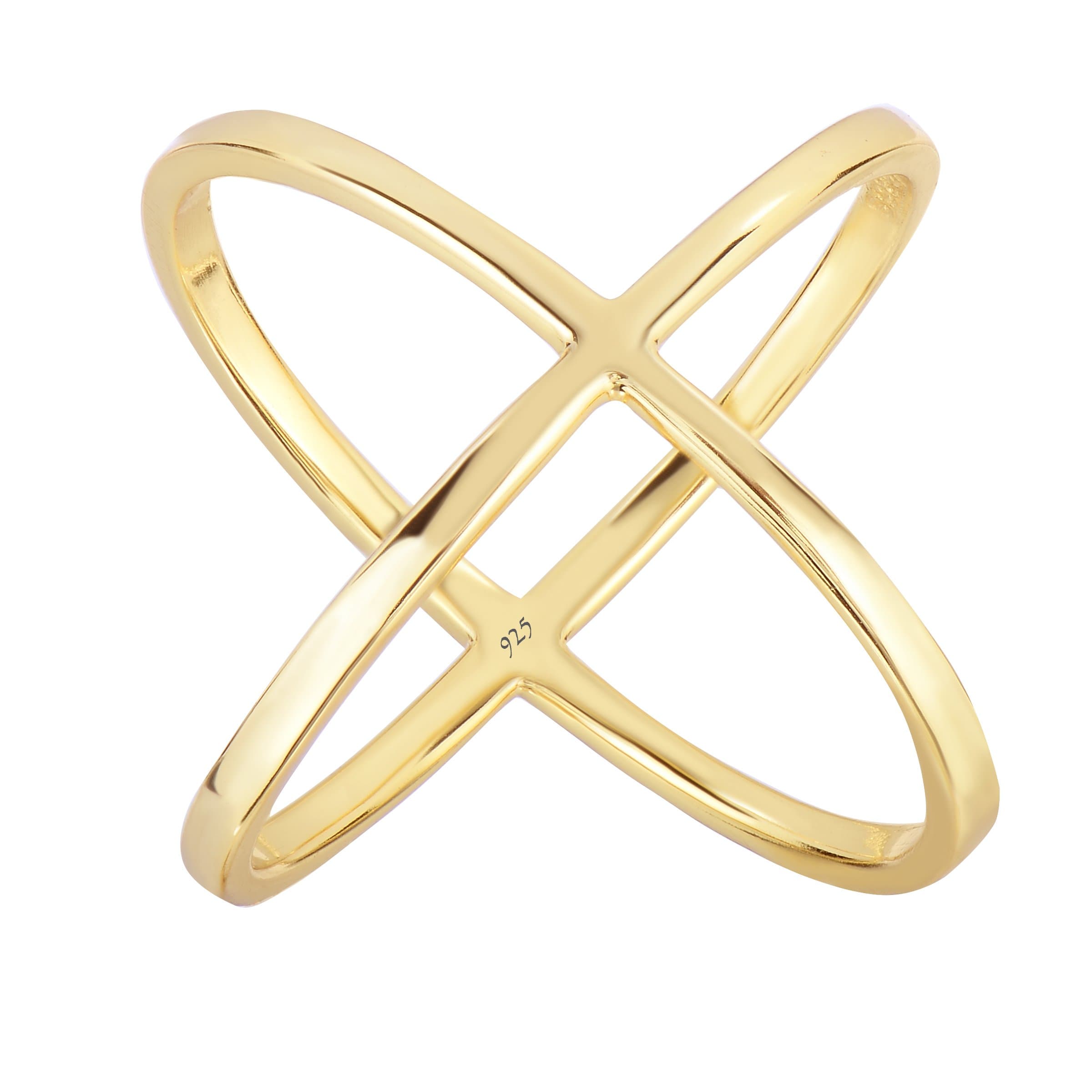 925 Solid Sterling Silver Crisscross X 14-K Flash Gold Plated with E-Coating Long Designer Ring.
