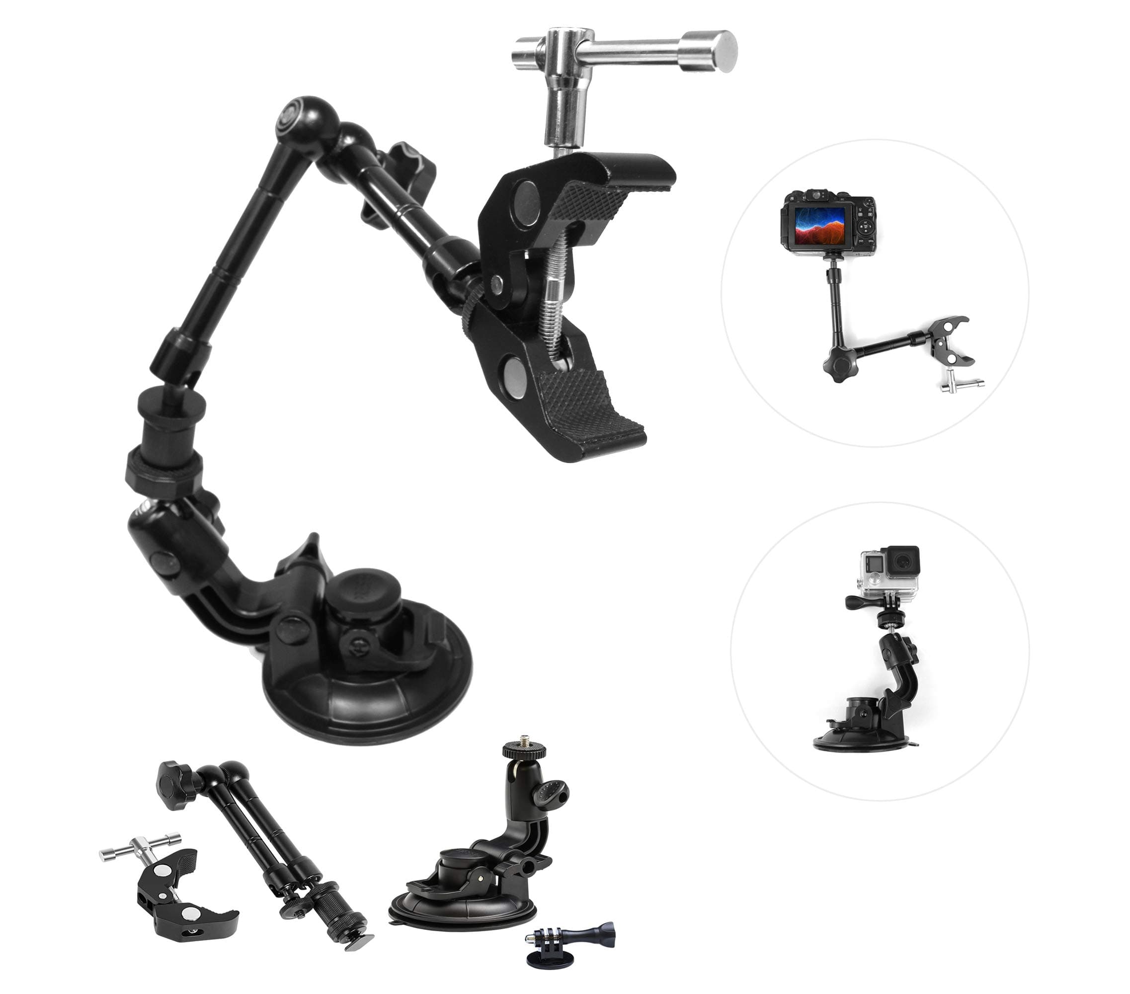 Camera car mount, Suction cup mount for go pro, DSLR car mount, dash mount, Pot stabilizer and Universal one handed aid by Viribus.