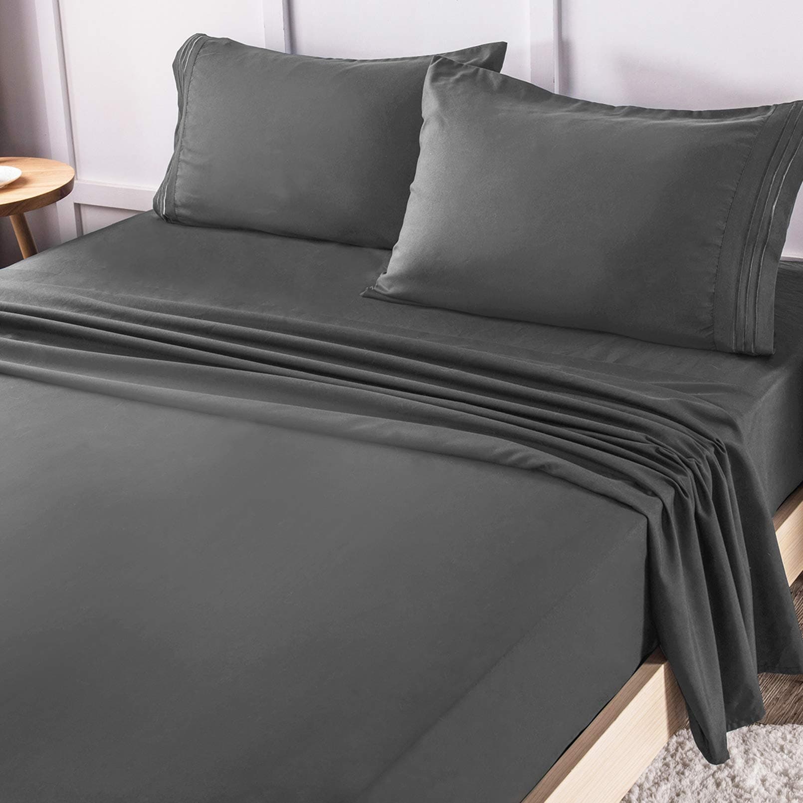 LIANLAM King Bed Sheets Set - Super Soft Brushed Microfiber 1800 Thread Count - Breathable Luxury Egyptian Sheets 16-Inch Deep Pocket - Wrinkle and Hypoallergenic-4 Piece(King, Dark Grey)