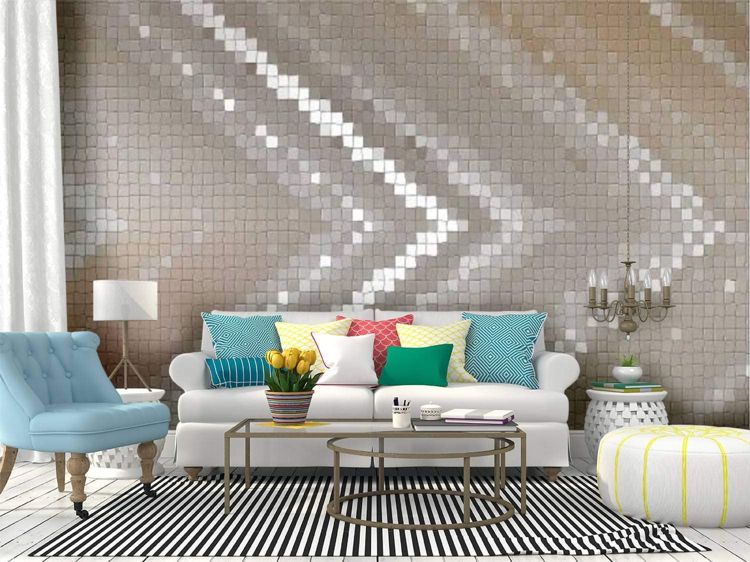 Kanworse 3D Mosaic Rendering Based on an Abstract Angular Composition Canvas Print Wallpaper Wall Mural Self Adhesive Peel & Stick Wallpaper Home Craft Wall Decal Wall Poster Sticker for Living Room