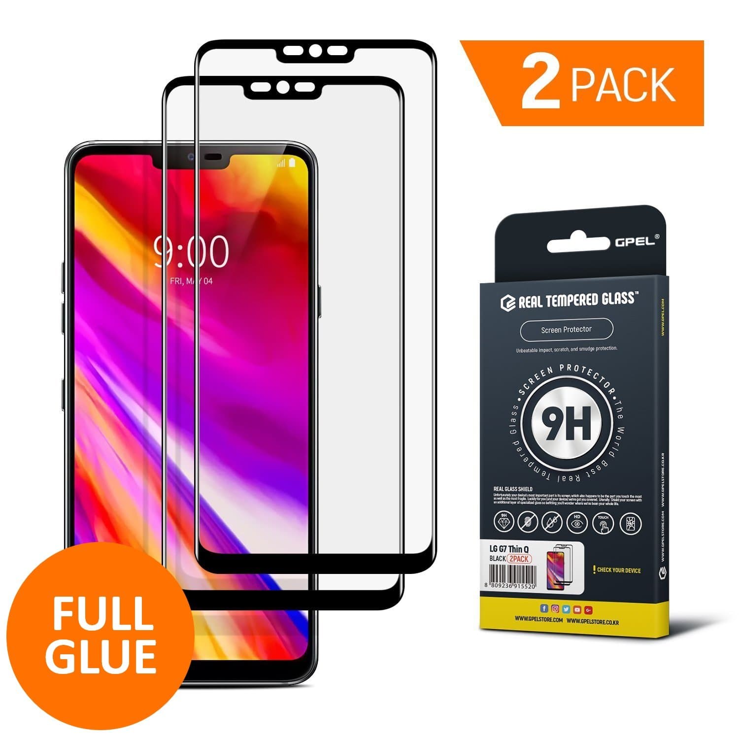 GPEL Screen Protector for LG G7 ThinQ Full Glue Case Friendly Work with Most Case Premium Japanese Asahi Real Tempered Glass HD Clear Easy Installation 9H Hardness 99% Touch Accurate [2-Pack]