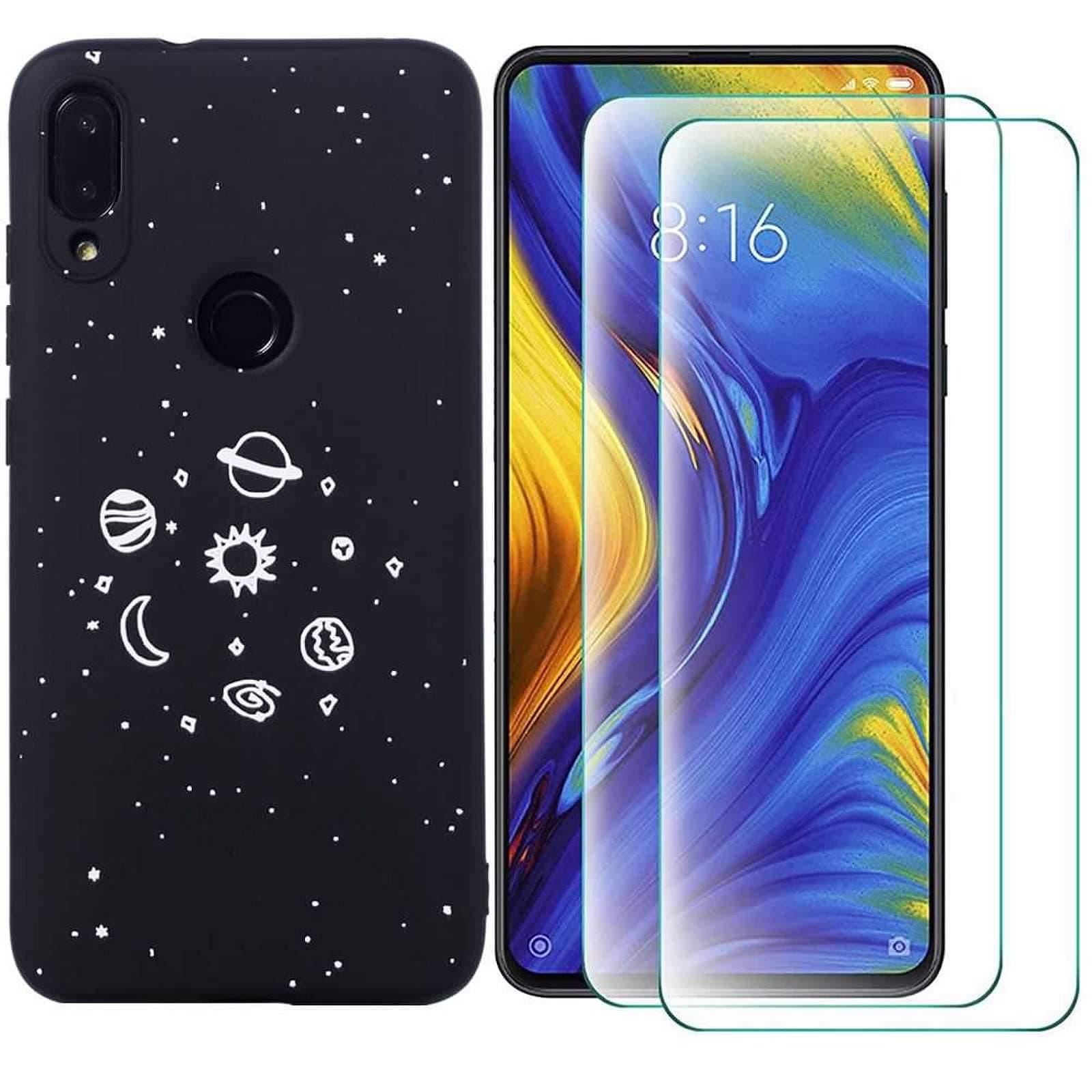 Case Xiaomi Mi Play Back + [2 Pack Tempered Glass Screen Protector],Shock-Absorption Bumper Cover,Anti-Scratch Clear Back,Solar System