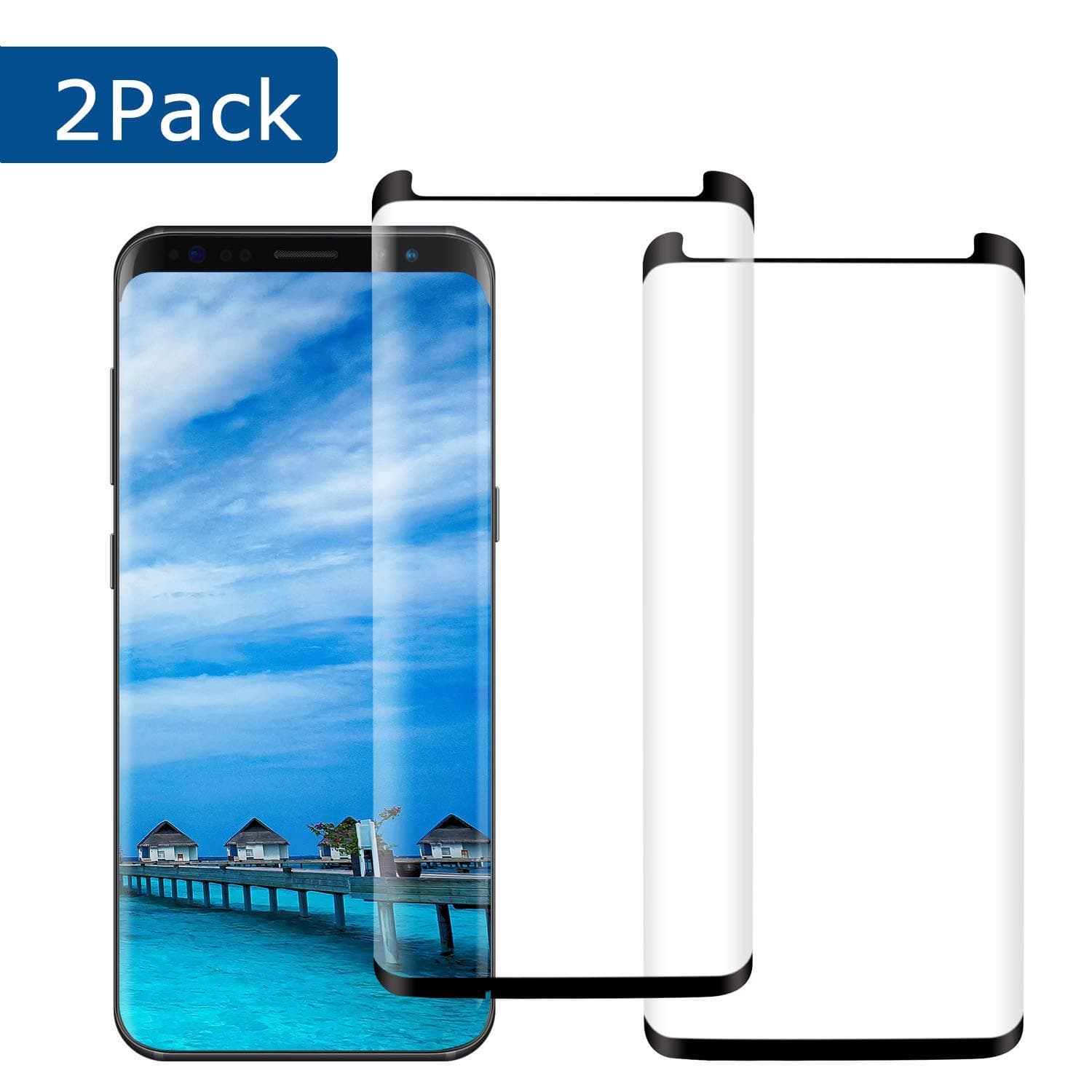 [2 Pack] KZLVN Galaxy S8 Screen Protector [High Definition] Tempered Glass [Case Friendly] [Bubble Free] Anti-Scratch 3D Curved Screen Protector Compatible Samsung S8