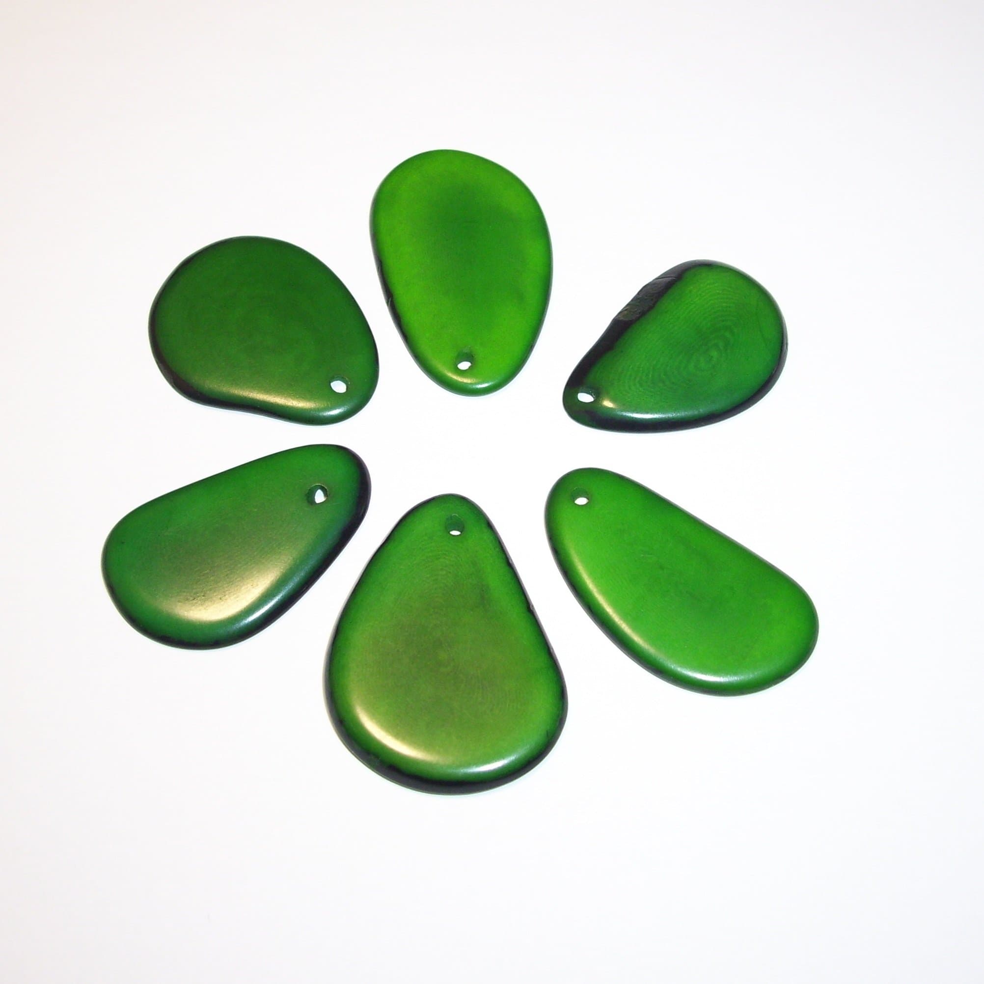 Tagua Nut Thin Slices Dark Green Medium Size Package of 6